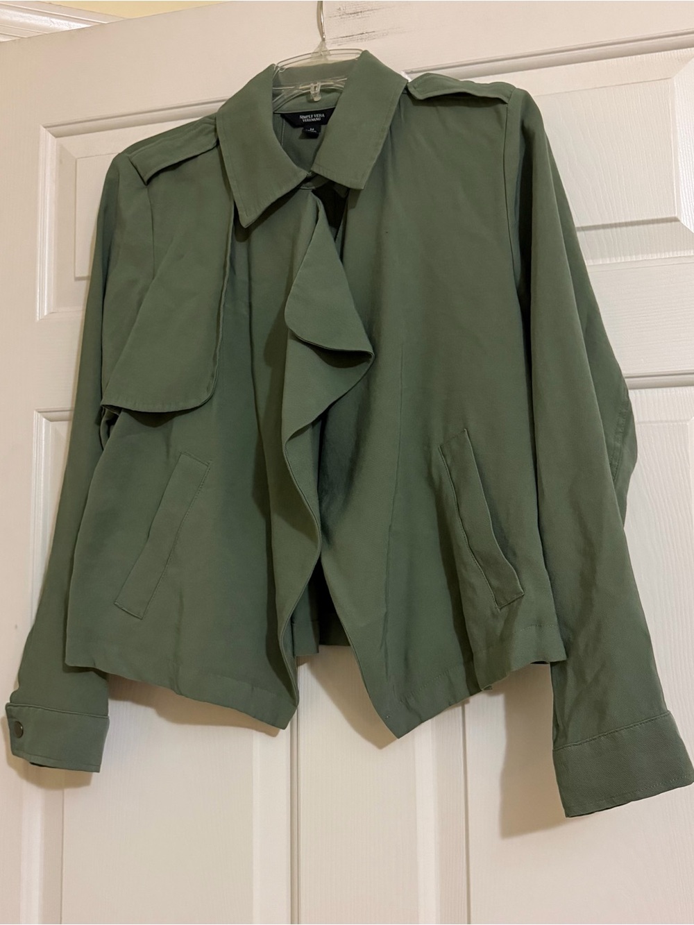 Simply Vera Wang Open Draped Olive Green Lightweight Jacket Blazer Size Medium M